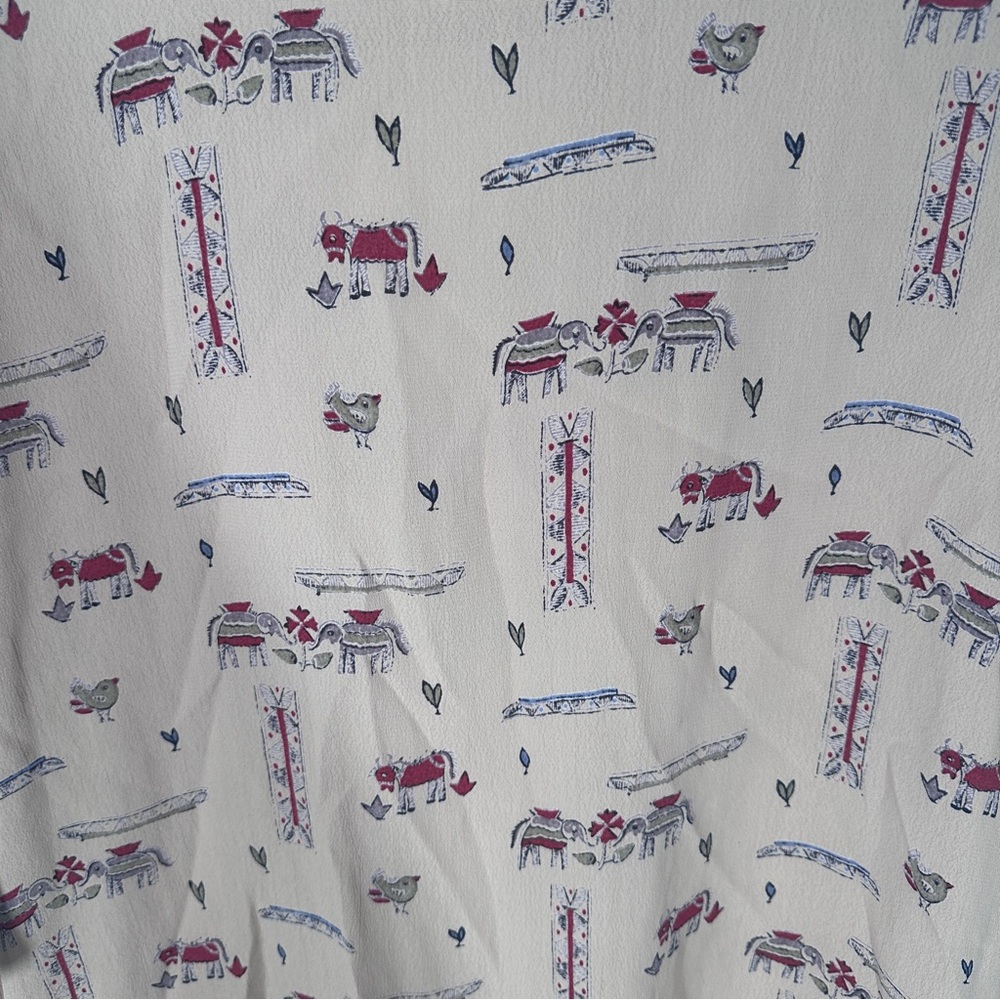 Chicos Design Graphic Button-Up Shirt Size 2 Large Elephant Blouse Short Sleeves - Picture 6 of 6